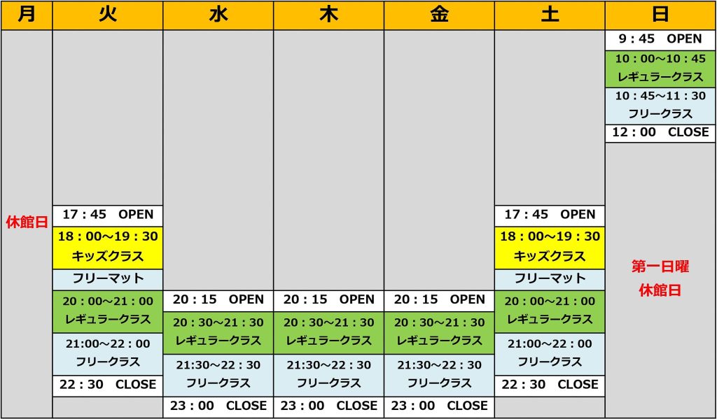 34BJJ ブラジリアン柔術道場 クラススケジュール